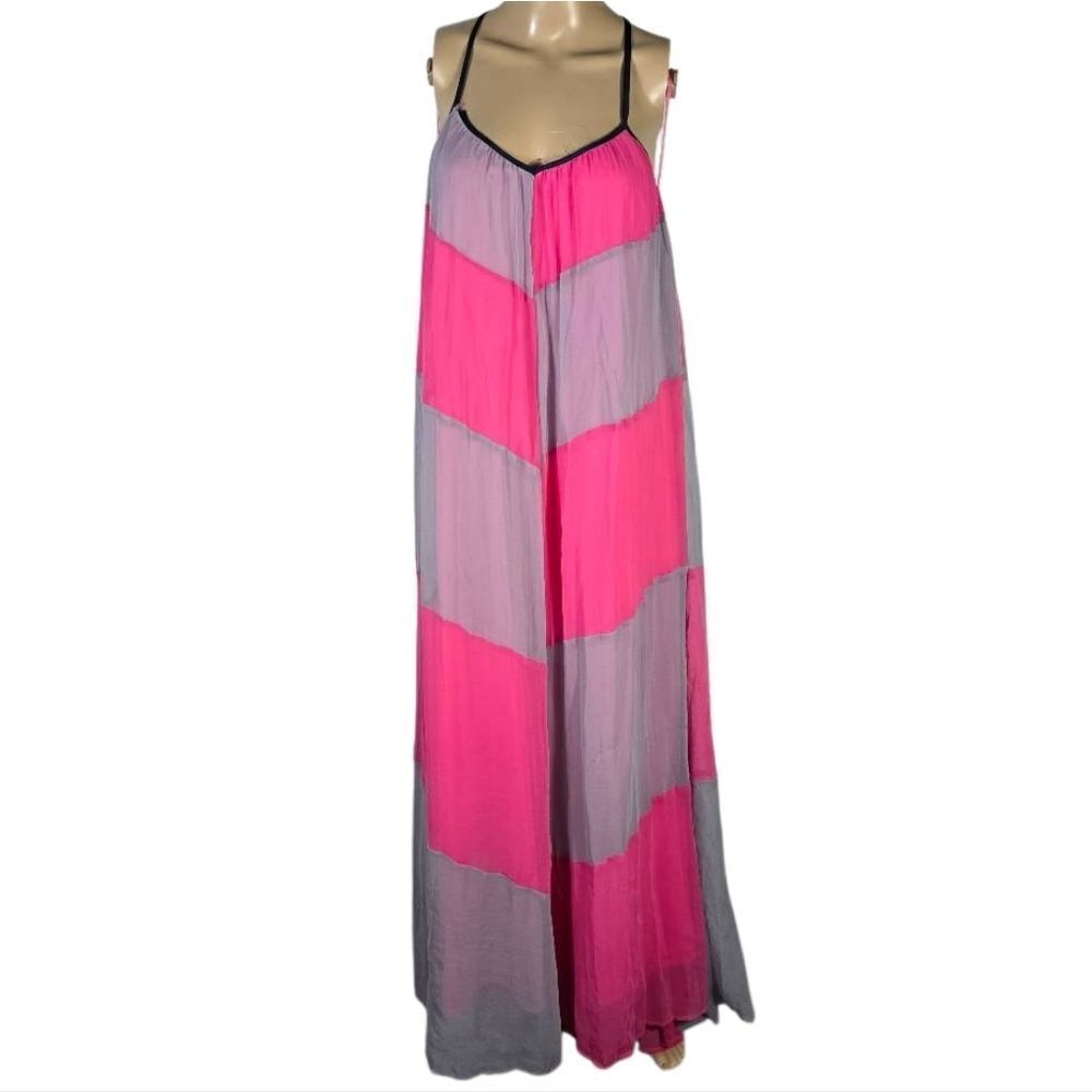 Jealous Tomato Pink and Gray Striped Maxi Dress Size Small